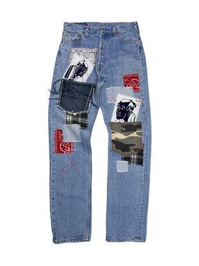 VINTAGE 80s LEVIS Jeans Junya Patch Boro Sashiko Distressed Denim Womens 30x32
